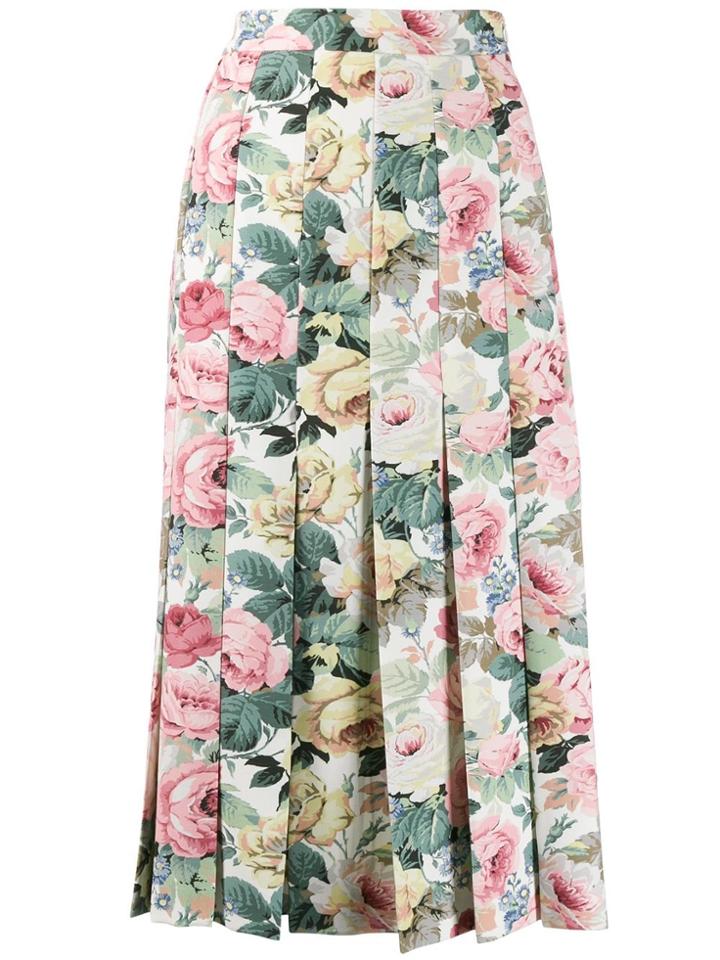Vivetta Rose Print Pleated Skirt - White