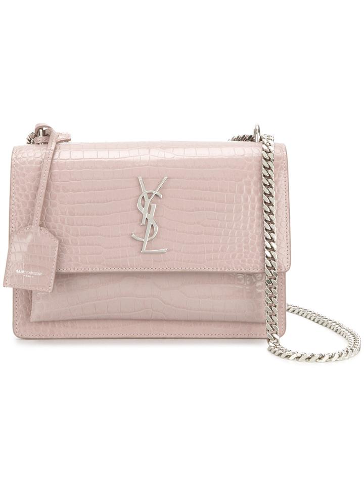 Saint Laurent Crocodile Embossed Sunset Shoulder Bag - Nude & Neutrals