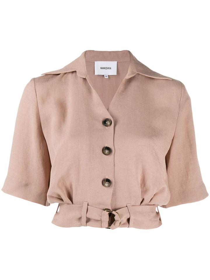 Nanushka Belted Crop Shirt - Neutrals