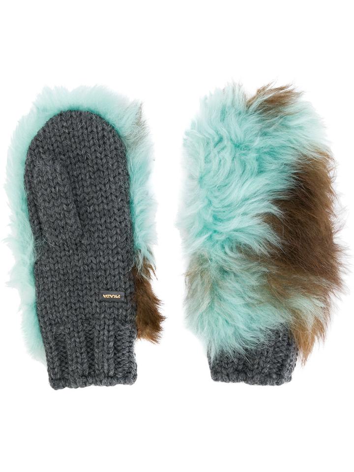 Prada Shearling Mittens - Grey