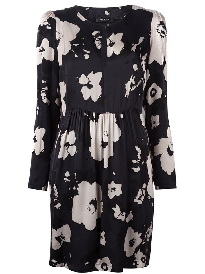 Twin-set Floral Print Dress, Women's, Size: Medium, Black, Polyester/viscose
