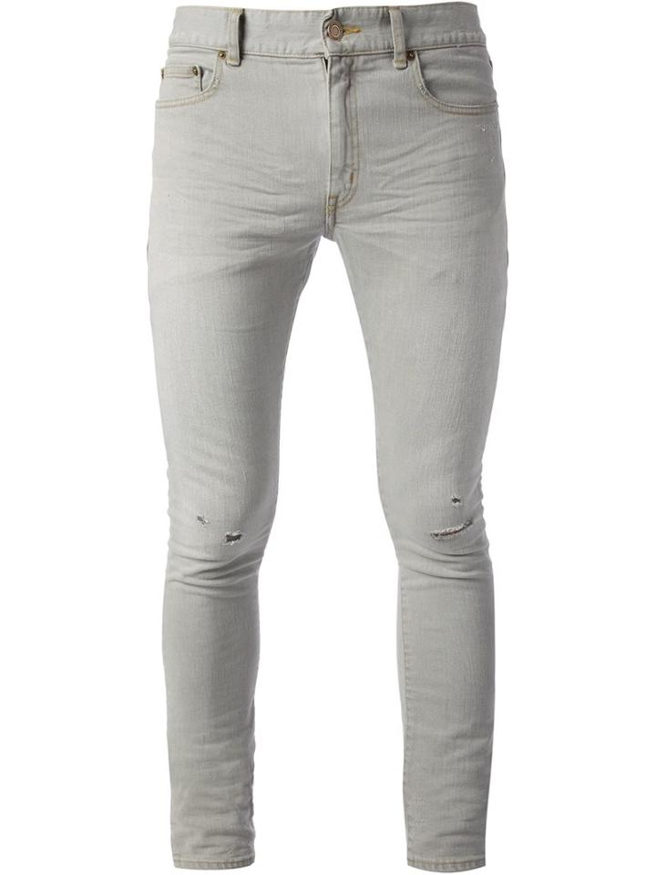 Saint Laurent Skinny Fit Jean, Men's, Size: 33, Grey, Cotton/spandex/elastane