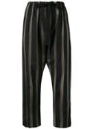 Hache Striped Cropped Trousers, Women's, Size: 42, Black, Cupro