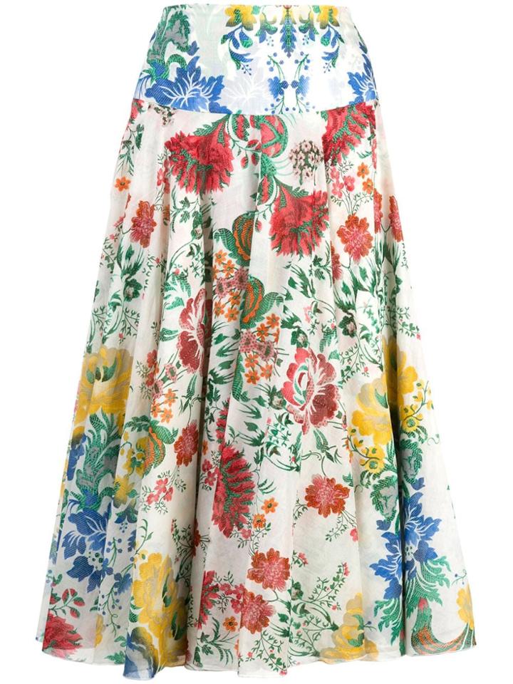 Samantha Sung Aster Floral Print Skirt - White