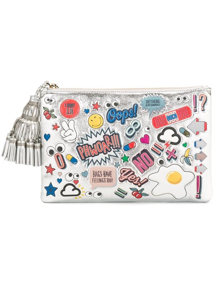 Anya Hindmarch Multi-stickers Clutch, Women's, Grey