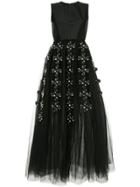 Huishan Zhang Floral Tulle Skirt Gown - Black
