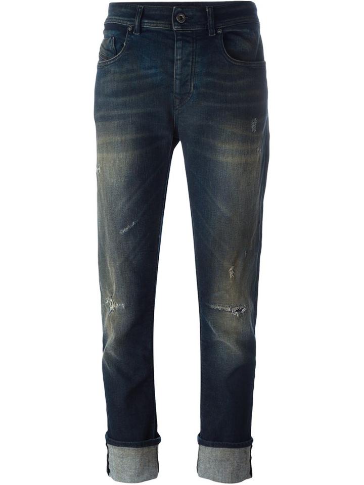 Diesel Black Gold Distressed Jeans, Women's, Size: 29, Blue, Cotton/polyester/spandex/elastane