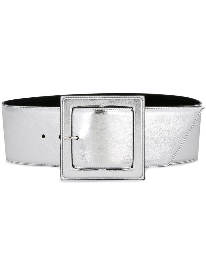 Saint Laurent Carrée Buckle Corset Belt, Women's, Size: 70, Grey, Leather