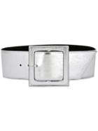 Saint Laurent Carrée Buckle Corset Belt, Women's, Size: 70, Grey, Leather