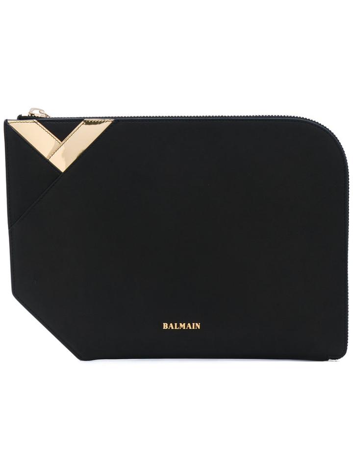 Balmain - Geometric Pouch Clutch - Men - Calf Leather - One Size, Black, Calf Leather