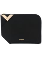 Balmain - Geometric Pouch Clutch - Men - Calf Leather - One Size, Black, Calf Leather