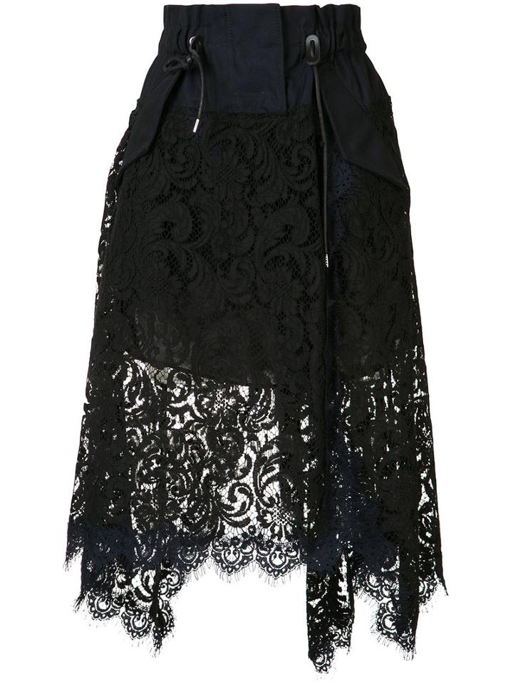 Sacai Asymmetric Lace Skirt, Women's, Size: 2, Black, Cotton/rayon/nylon