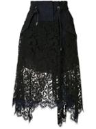Sacai Asymmetric Lace Skirt, Women's, Size: 2, Black, Cotton/rayon/nylon