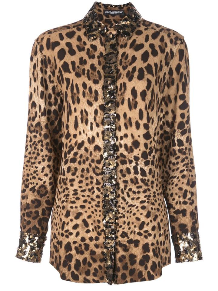 Dolce & Gabbana Embellished Leopard-print Shirt - Brown