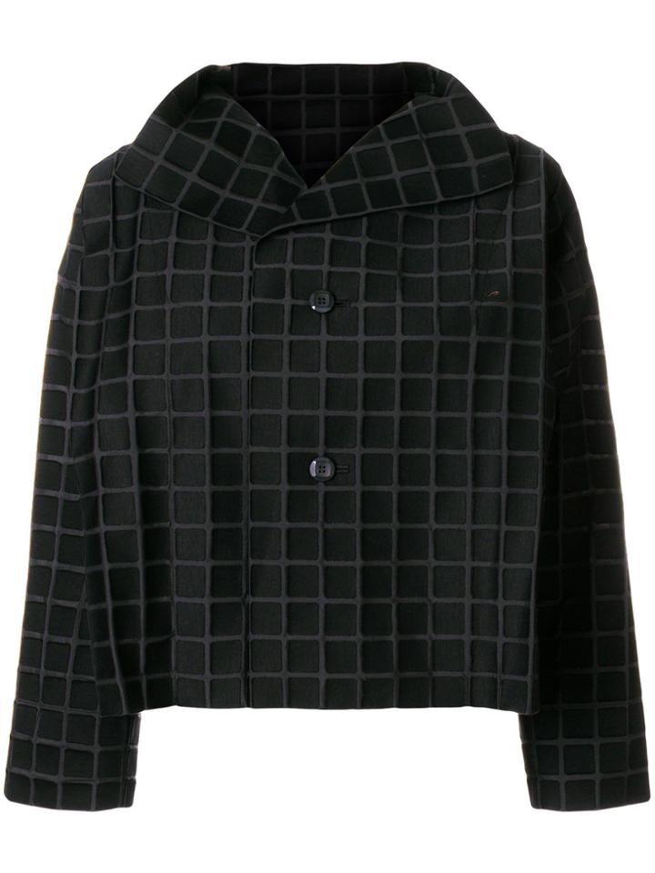 Issey Miyake Cropped Check Jacket - Black