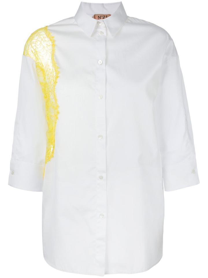 No21 - Lace Panel Oversized Shirt - Women - Cotton - 44, White, Cotton