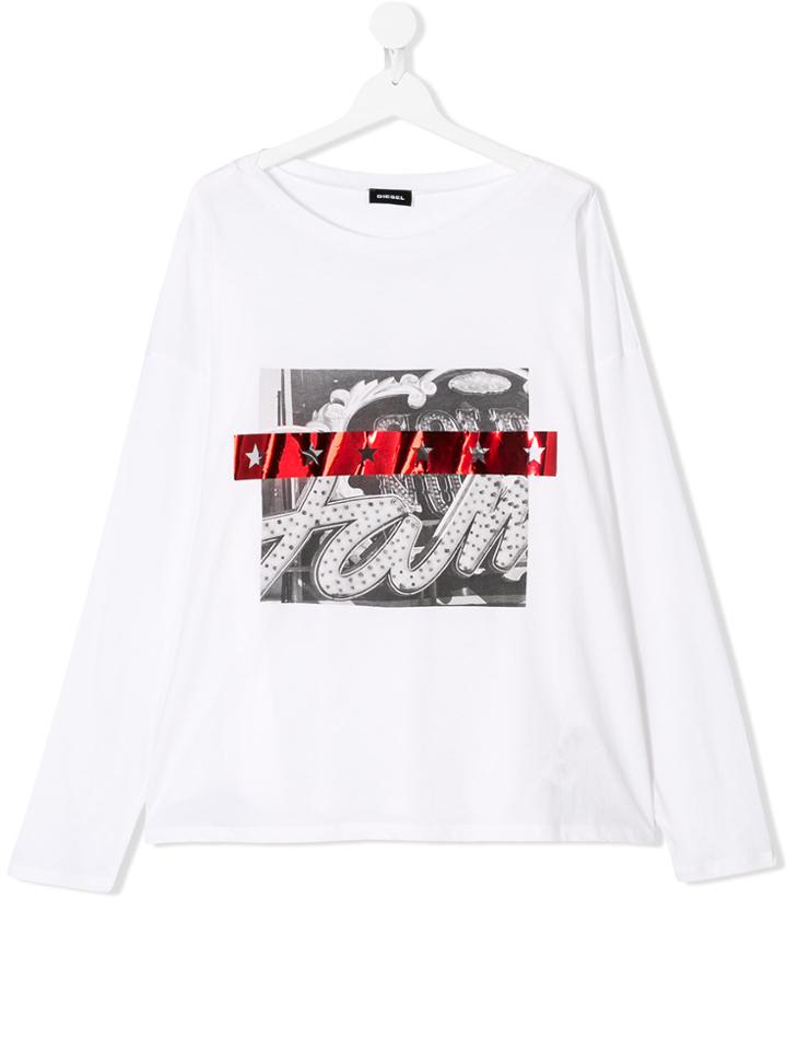 Diesel Kids Teen Appliqué Longsleeved T-shirt - White