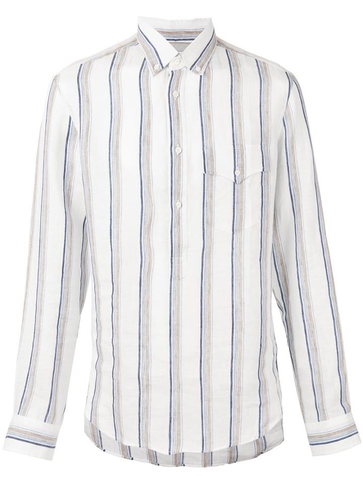 Brunello Cucinelli Woven Stripe Shirt, Men's, Size: Small, White, Linen/flax