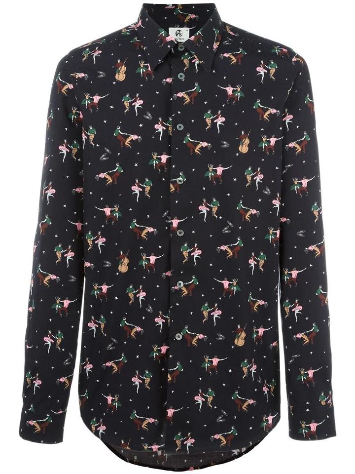 Ps By Paul Smith Dance Print Shirt, Men's, Size: Medium, Black, Cotton