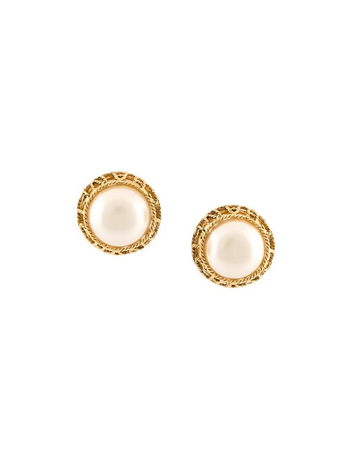 Chanel Vintage Pearl Button Clip-on Earrings