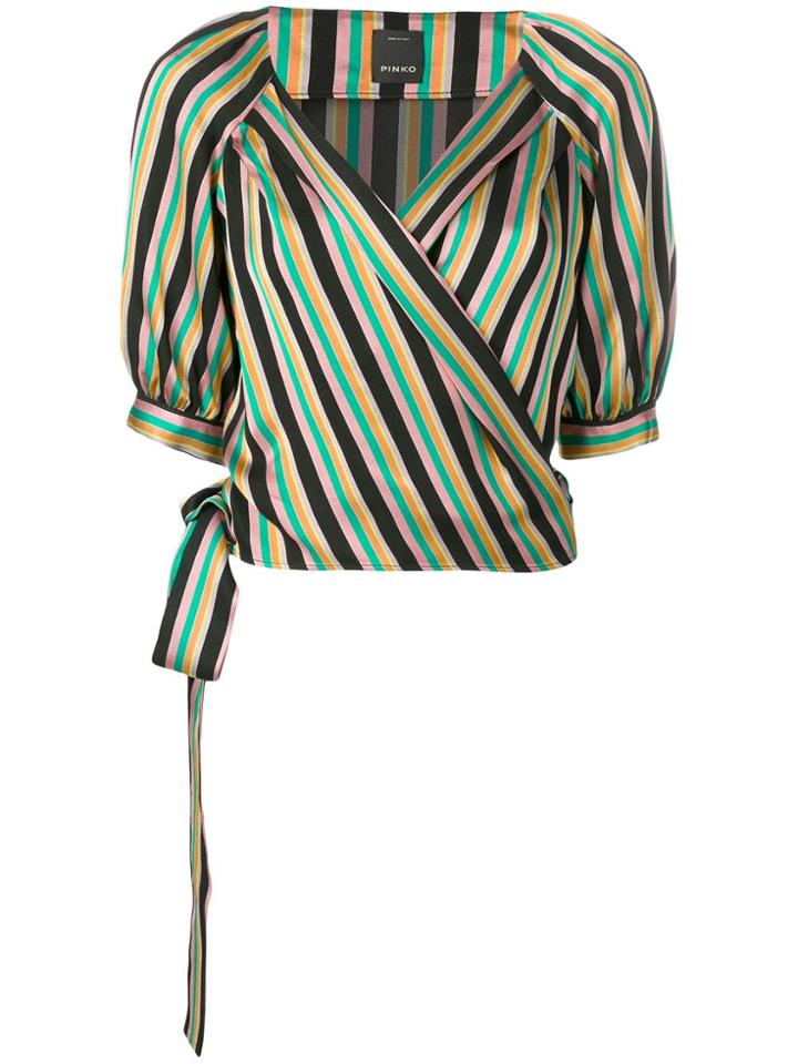 Pinko Striped Jacquard Wrap Top - Black