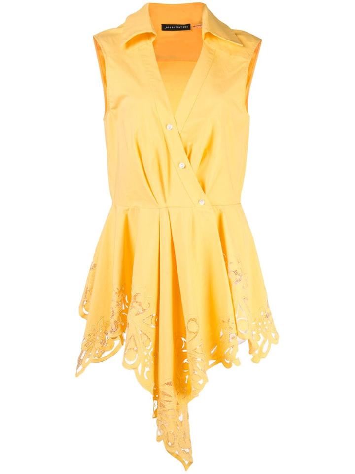 Josie Natori Lace Detail Asymmetric Blouse - Yellow