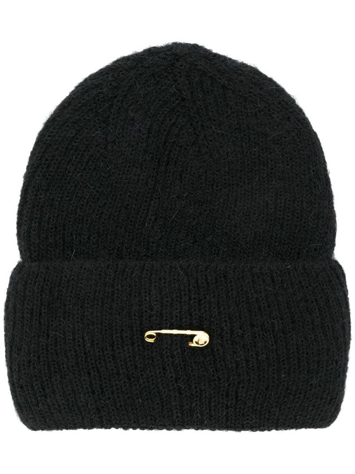 Versace Safety Pin Knitted Hat - Black