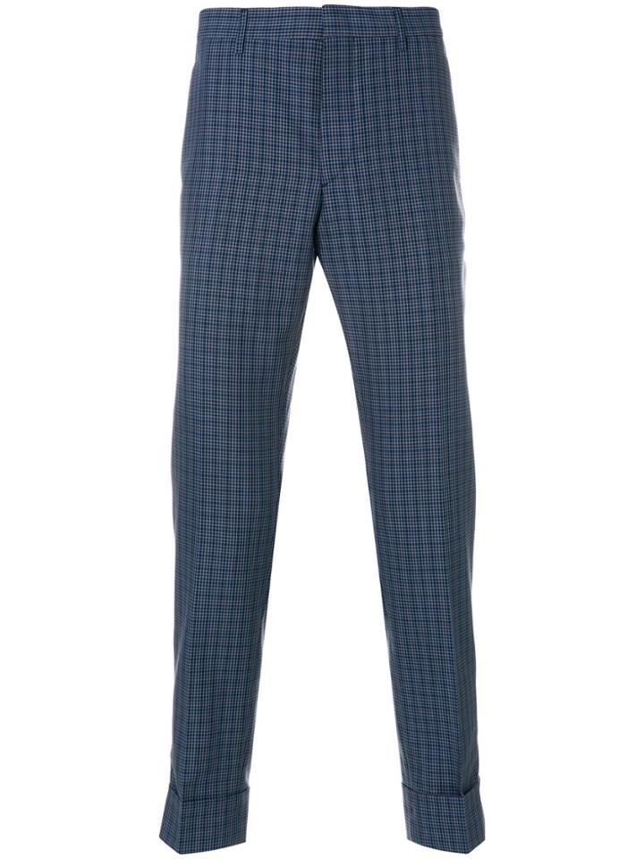 Prada Micro Checked Trousers - Blue