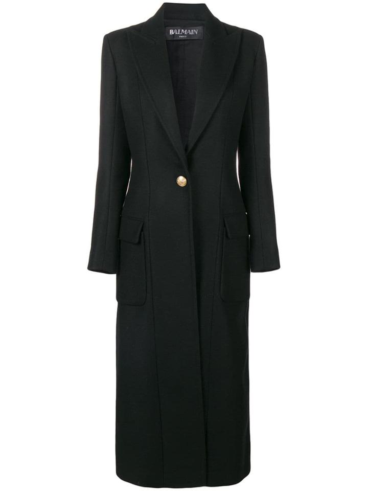 Balmain Single Breasted Coat - Black