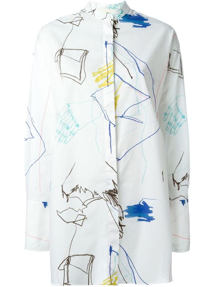 Ports 1961 Scribble Print Oversized Shirt, Women's, Size: 38, White, Cotton
