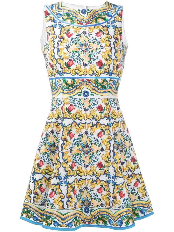 Dolce & Gabbana Majolica Print Dress, Women's, Size: 38, White, Silk/cotton/spandex/elastane
