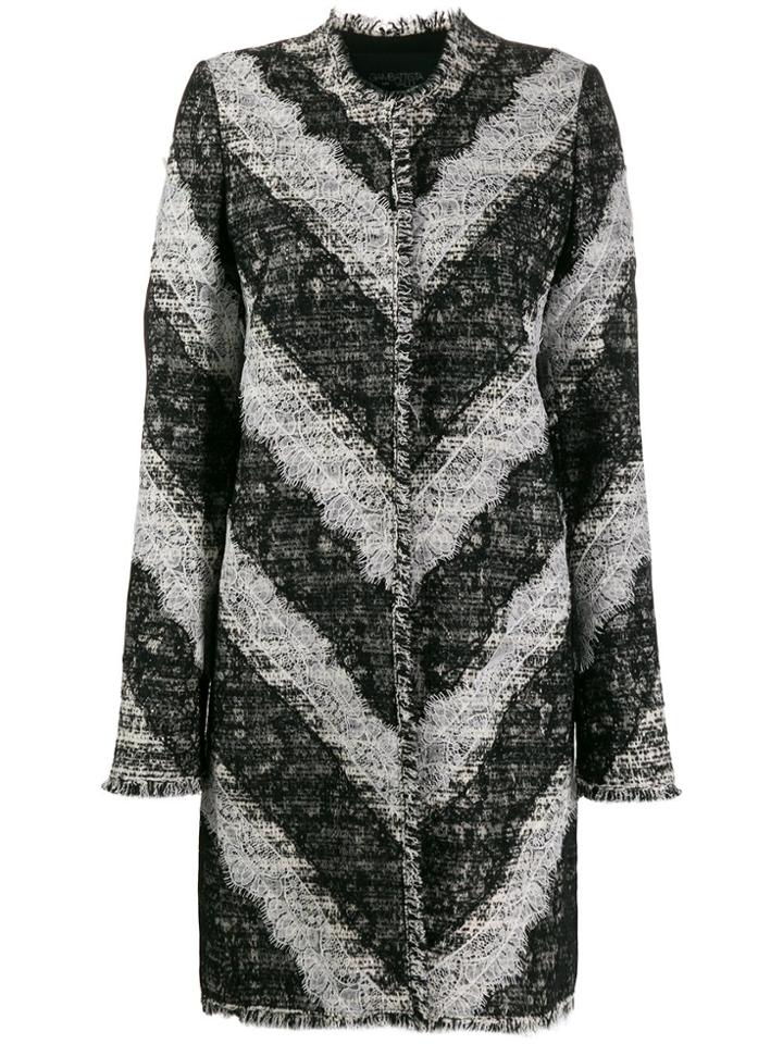 Giambattista Valli Diagonal Stripe Lace-panel Coat - Black