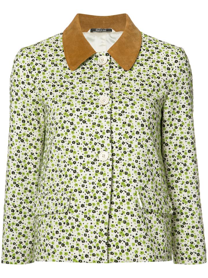 Maison Margiela Floral Print Jacket, Women's, Size: 48, Green, Viscose/cotton/polyester/spandex/elastane