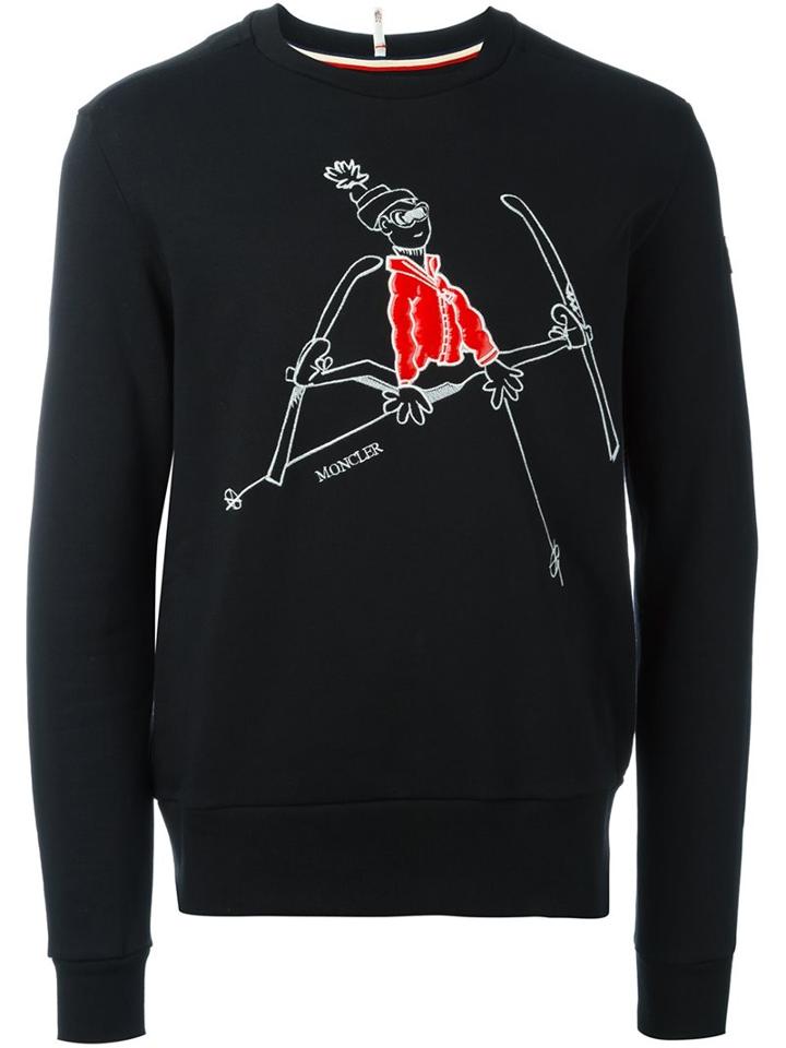 Moncler Grenoble Ski Mascot Sweatshirt, Men's, Size: Large, Black, Cotton/polyamide