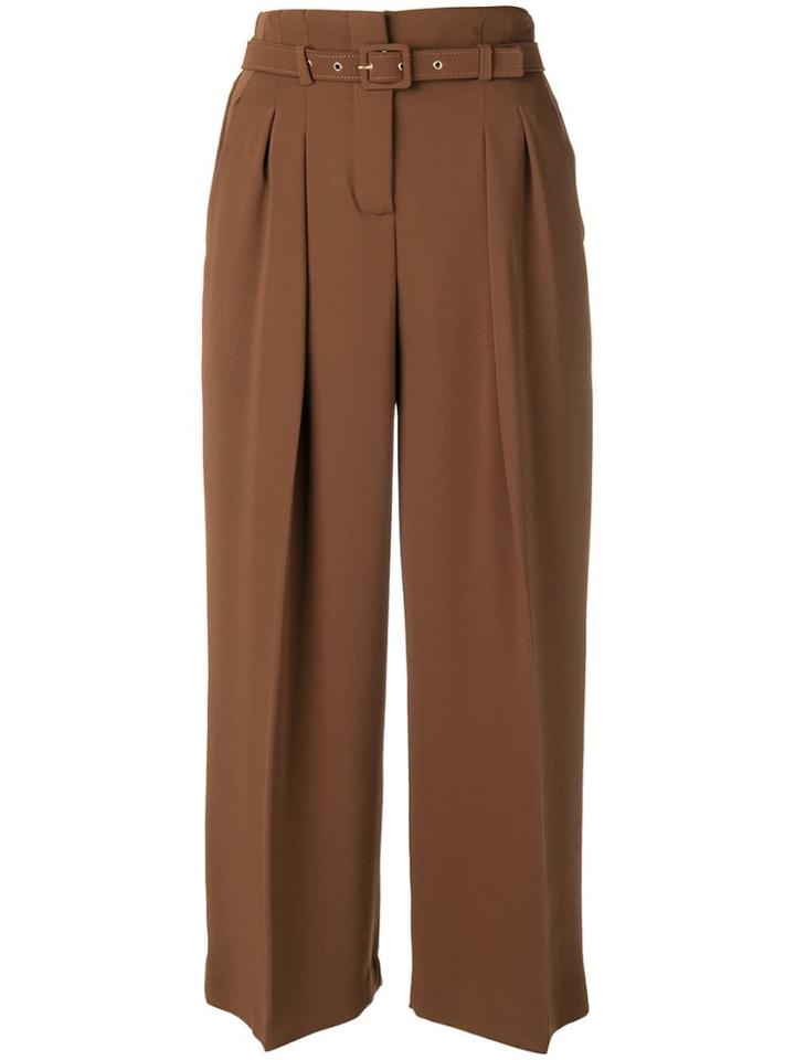 Ki6 Belted Wide Leg Trousers - Brown