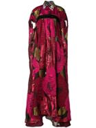Talbot Runhof Oversized Poppy Print Cape Dress - Pink & Purple