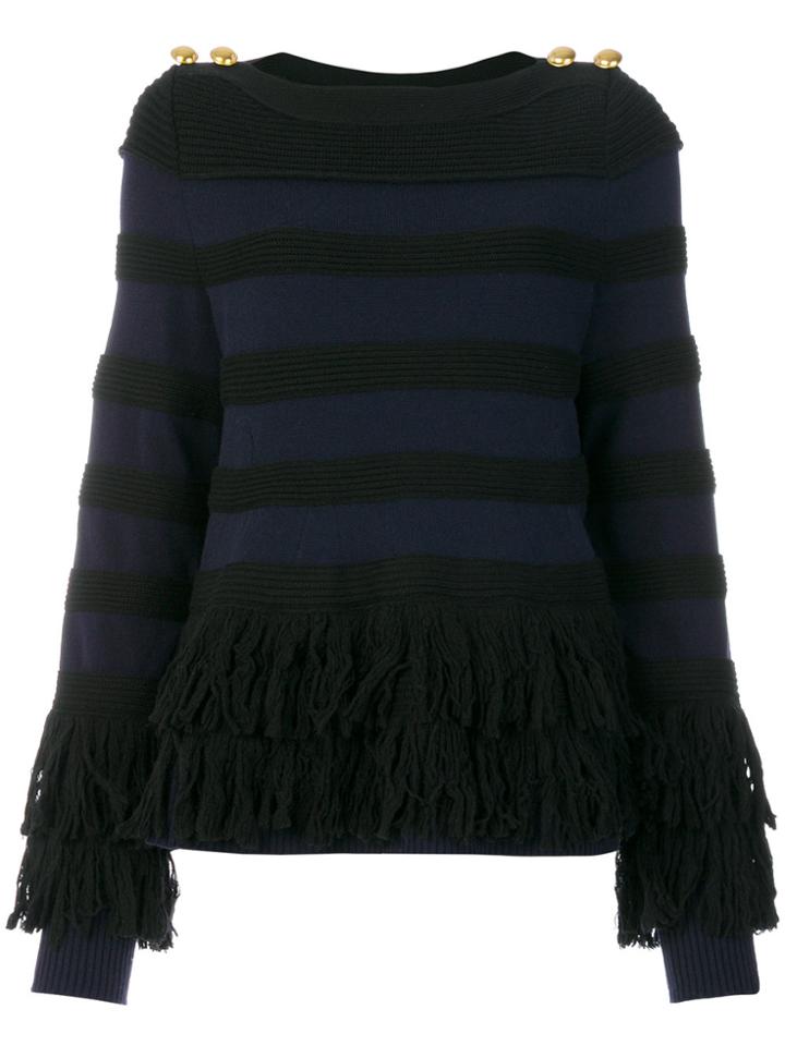 Sacai Fringed Stripe Jumper - Blue