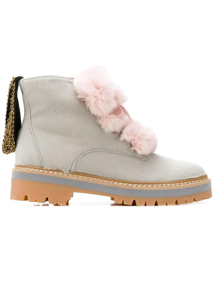 Mr & Mrs Italy Furry Biker Boots - Grey