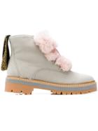 Mr & Mrs Italy Furry Biker Boots - Grey