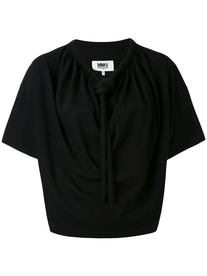 Drawstring Collar Blouse - Women - Cotton - L, Black, Cotton, Mm6 Maison Margiela