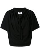 Drawstring Collar Blouse - Women - Cotton - L, Black, Cotton, Mm6 Maison Margiela