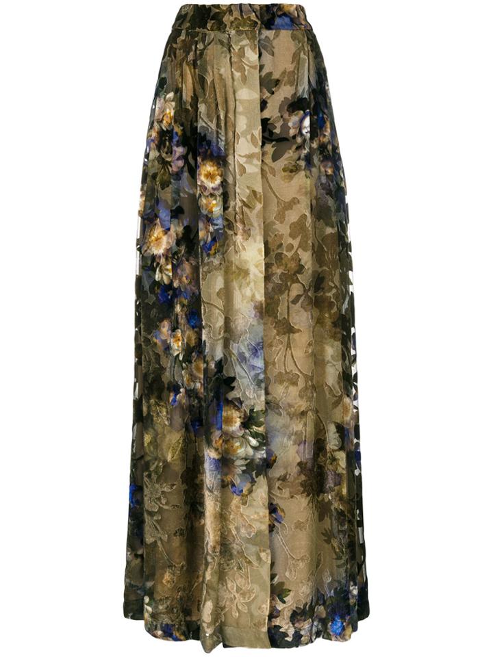 Alberta Ferretti Pleated Floral Maxi Skirt - Yellow & Orange