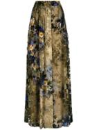 Alberta Ferretti Pleated Floral Maxi Skirt - Yellow & Orange
