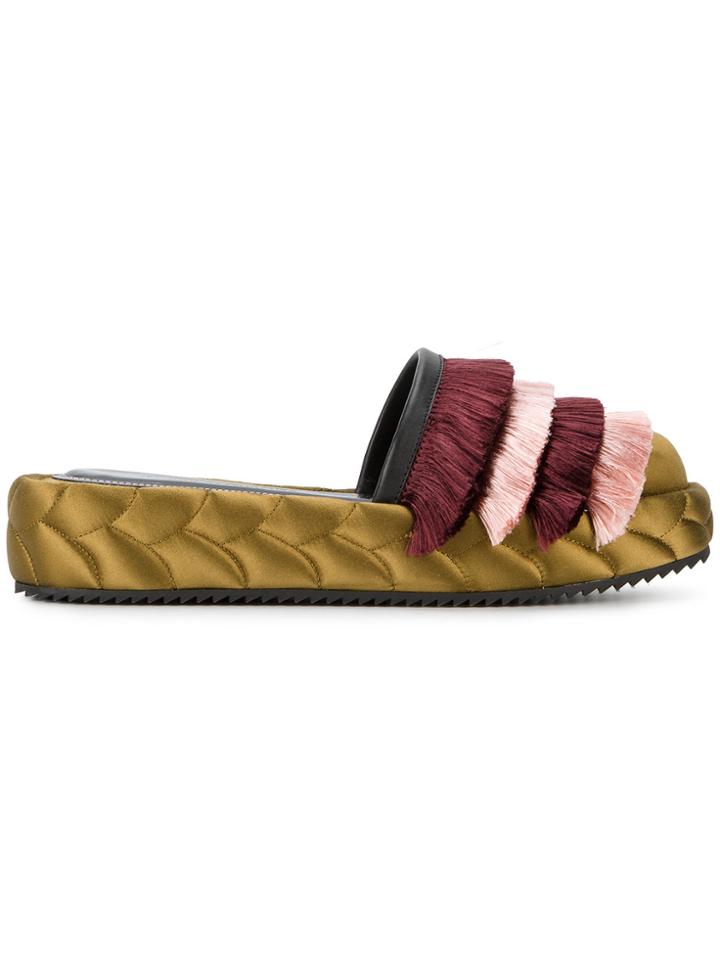 Marco De Vincenzo Quilted Fringed Mules - Green