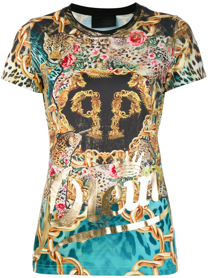 Philipp Plein - Multi Print T-shirt - Women - Polyester - Xs, Yellow/orange, Polyester