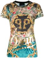 Philipp Plein - Multi Print T-shirt - Women - Polyester - Xs, Yellow/orange, Polyester