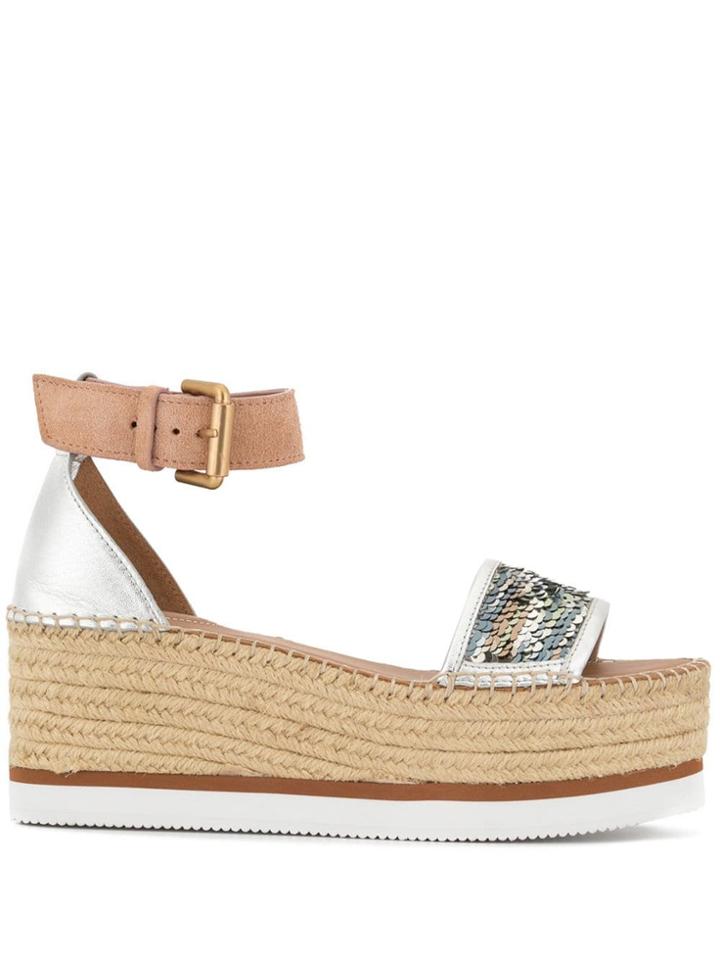See By Chloé Glyn Platform Espadrille Sandals - Silver