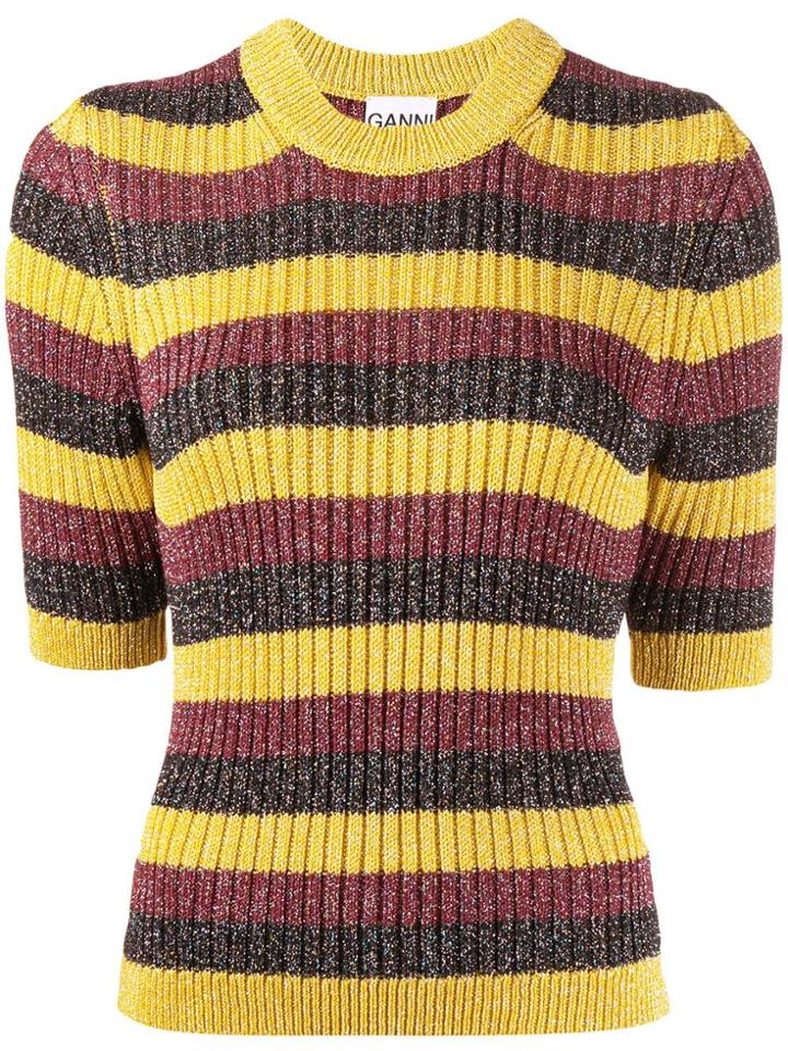 Ganni Lurex Ribbed Knit Top - Yellow