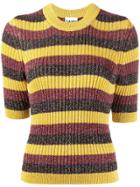 Ganni Lurex Ribbed Knit Top - Yellow