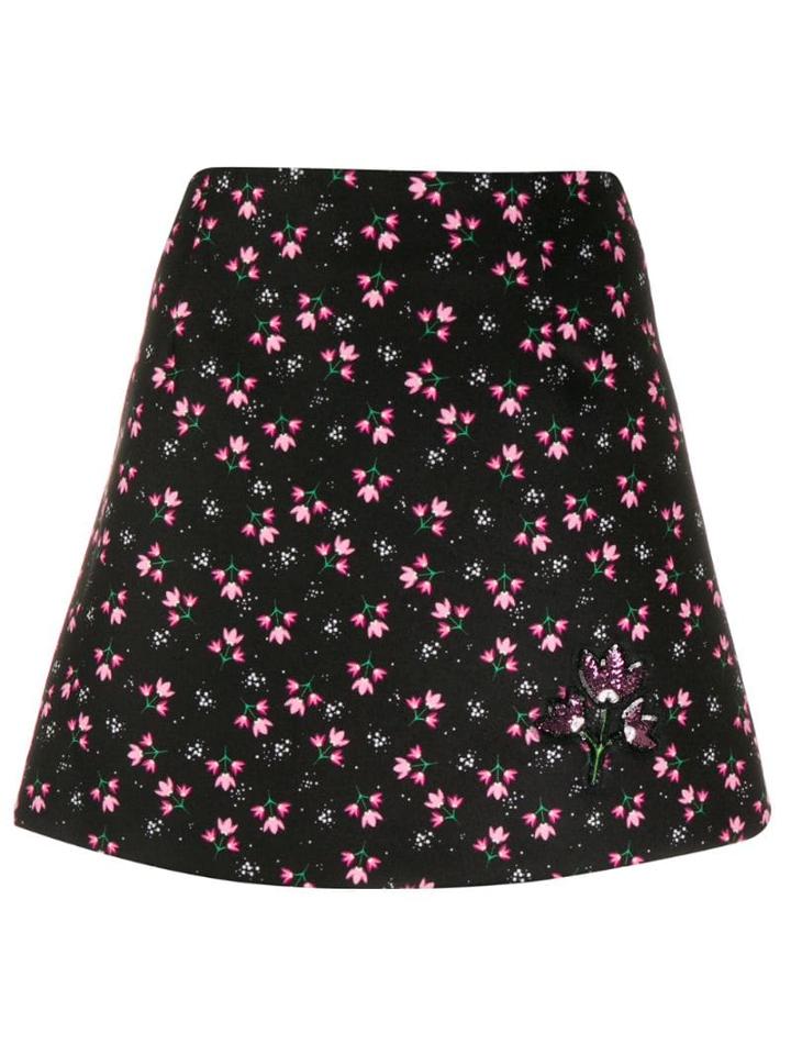 Be Blumarine Floral A-line Skirt - Black